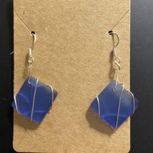 Recycled Blue Sea Glass Earrings